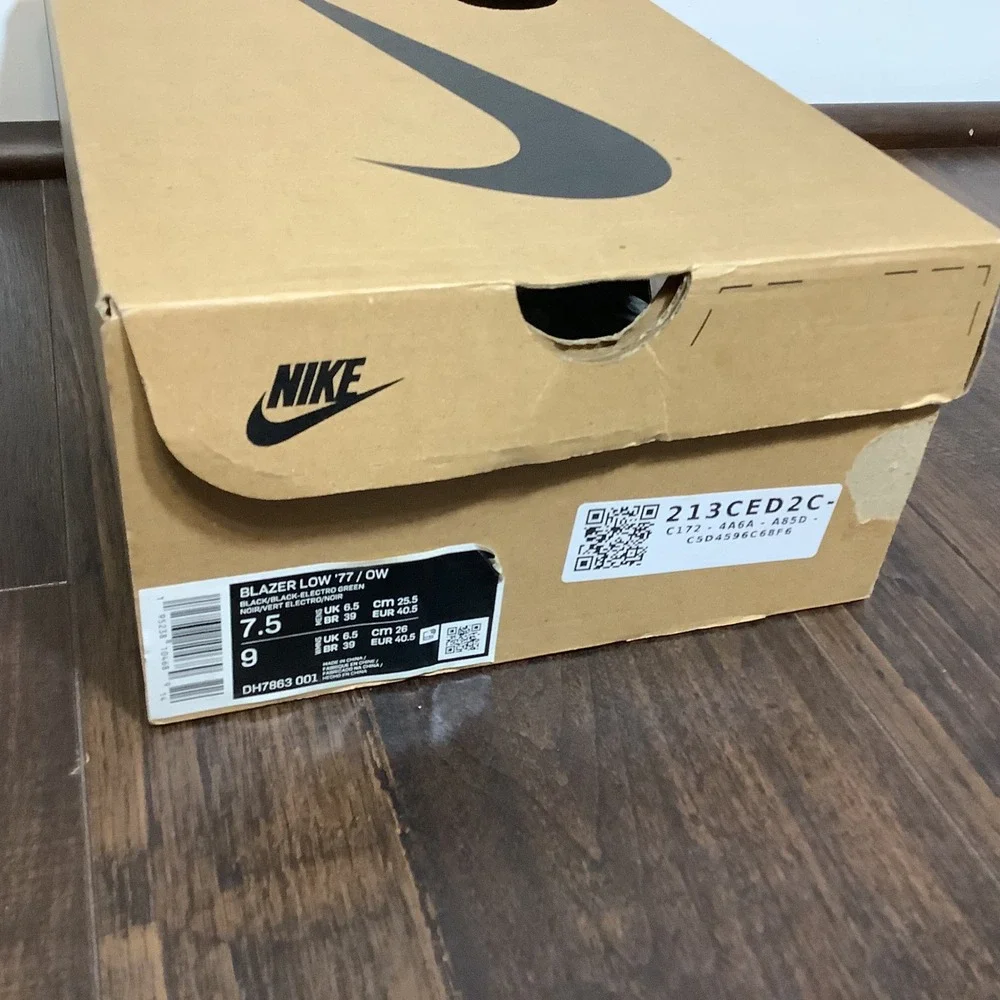 Nike Off-White Blazer Low Black Electro Green Size 7.5 DH7863-001 Mens Sneakers